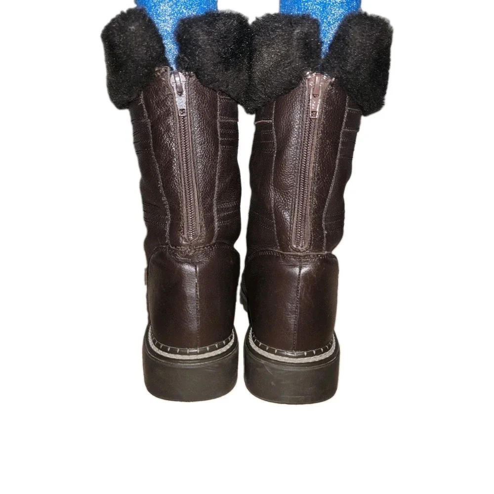 Bass Torino Women's Brown Leather Boots Size 7 M Faux Fur Zip Mid Calf Winter